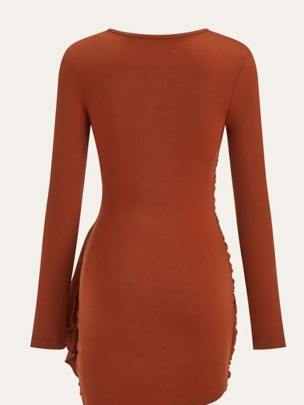 Commense Rust Draped Ruched Long-Sleeve Mini Dress - Picture 2 of 3
